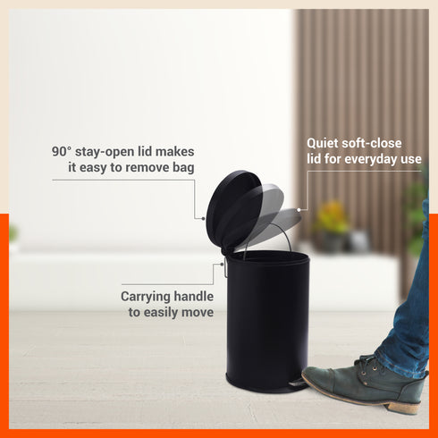 Bathla Accord Black Step Dustbin for Home, Office & Kitchen - 5 Litres | Heavy-Duty Step Bin with Foot Pedal | Durable & Hands-Free Waste Bin